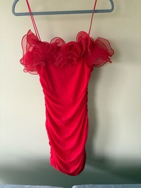 Red Ruffle Strapless Dress